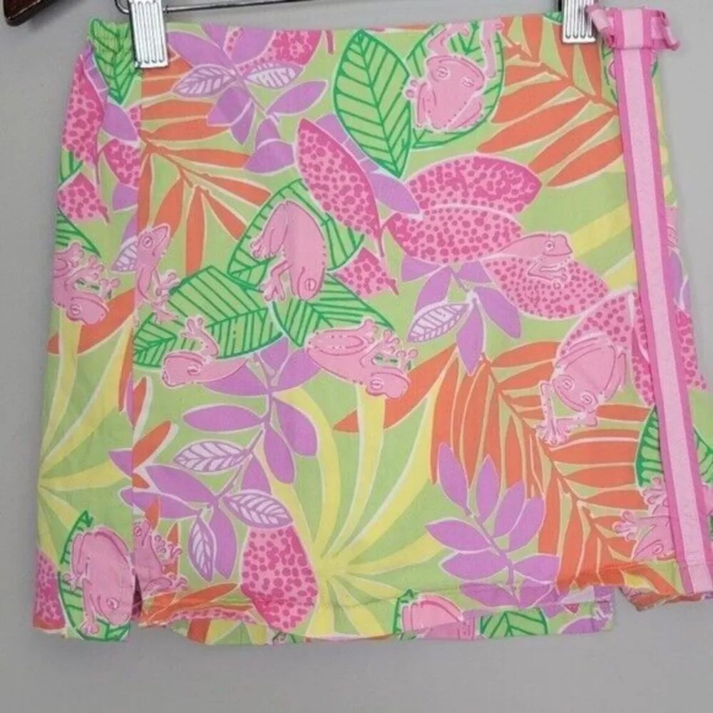 Lilly Pulitzer Vintage Girls Lenore Skort Skirt Frog Print Bow Detail Cotton You